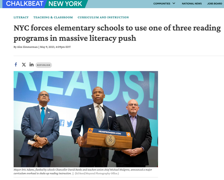 NYC forces elementary schools to use one of three reading programs in massive literacy push